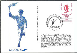 FRANCE Ca.1991:  FDC Entier De Paris "Flamme Olympique" - Standard Postcards & Stamped On Demand (before 1995)