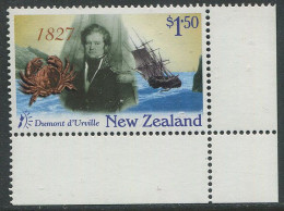 New Zealand:Unused Stamp Sailing Ship, Dumont D'Urville 1827, Crab, 1987?, MNH, Corner - Schiffe