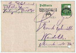 Drittes Reich Postkorrespondenzkarte DR Hindenburg 5 Siegel Leipzig Internationale Messe HAMBURG 8.2.1938 - Cartes Postales