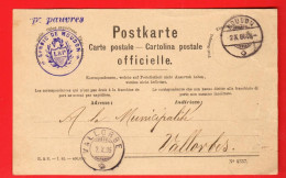 VBC-35 Carte Postale Oblitérée Moudon 1886 Avec Tampon Pour Les Pauvres Et Syndic De Moudon. Tampon Vallorbe 1886 - Covers & Documents