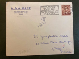 LETTRE A & A BARE TP 2F OBL.MEC.1 III 1960 BRUXELLES + ANNEE MONDIALE DU REFUGIE - Storia Postale