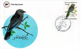 MYANMAR 2019 Mi 496 INDIAN ROLLER BIRD FDC - Songbirds & Tree Dwellers