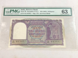 INDIA RESERVE BANK PICK#38 JHUN REZ 6 4 2 1 ND1953 10 RUPEES-1PCS PMG 63 - Indien