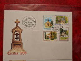 LETTRE CARTE LUXEMBOURG 1989  FDC SERIE CARITAS EGLISES - Other & Unclassified