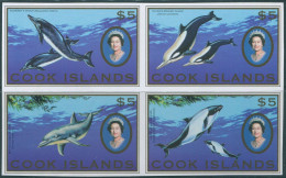 Cook Islands 2007 SG1530a Dolphins And Whales QEII Block Of 4 Imperf MNH - Cookinseln