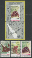 Indonesia:Unused Stamps Serie And Block Monkeys, Apes, Orangutan, 1991, MNH - Monkeys