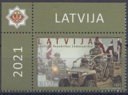 Lettland MiNr. 1135 Nationalgardisten In Geländefahrzeugen Mit Nationalflagge - Lettland