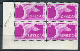 REPUBBLICA 1955-56 ESPRESSO FIL. STELLE 50 L. QUARTINA ** MNH - Express-post/pneumatisch