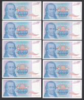JUGOSLAWIEN - YUGOSLAVIA 10 Stück á 5000 Dinara 1994 Pick 141 AUNC (1-)   (89121 - Yougoslavie
