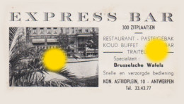 Antwerpen Vers 1960  Express Bar - Cartoncini Da Visita