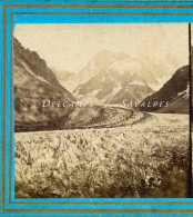 Rare Chamonix 1856 * Mer De Glace Vue Du Montenvers * Photo Stéréoscopique Villeneuve - Stereo-Photographie