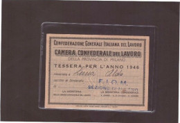 CAMERA CONFEDERALE DEL LAVORO  - Tessera Intestata - MILANO 1946 - Lidmaatschapskaarten