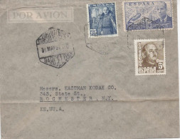 BARCELONA A USA AEREA MAT HEXAGONAL SUCURSAL NUM. 1 1951 - Storia Postale