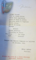 Menu Banquet Des Sapeurs Pompiers De Valliere (23) 12 Décembre 1959 - Menus
