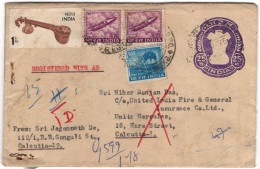 India 1964 Registered Cover,Official ,Veena,Music, GNAT Rocket & Locomotive Engine,Train, Lion,Calcutta (**) Inde Indien - Lettres & Documents