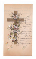 Image Pieuse Peinte Main, Enluminure, Calligraphie, Croix Et Roses - Santini