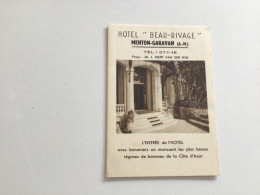 Ancien Dépliant Publicitaire Menton-Garavan Hôtel « Beau Rivage » Prop : Mr J.Trepp Van Der Wal - Dépliants Touristiques