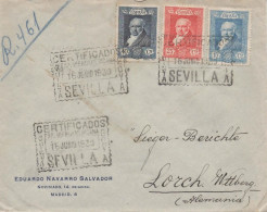 SEVILLA A ALEMANIA CERTIFICADA CON LLEGADA 1930 MAT EXPECIAL GOYA ARTE PINTURA - Lettres & Documents