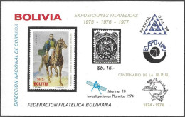 Bolivia Bolivie Bolivien 1975 Expociones Filatelicas Expositions UPU Prenfil Mariner 10 Mich. No. Bl. 55 MNH Neuf ** - Bolivië