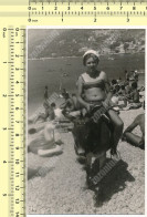 REAL PHOTO Kid Girl On Donkey On Beach Scene Fillette Sur Un Ane Sur Plage Old Snapshot - Anonymous Persons
