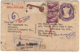 India 1964 Registered Cover,Official ,Veena,Music, GNAT Rocket ,Returned /Undelivered ,Calcutta (**) Inde Indien - Covers & Documents