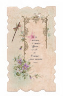 Image Pieuse Peinte Main, Enluminure, Calligraphie, Croix Et Fleurs, Violettes - Santini