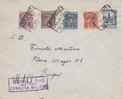 SEVILLA A BURGOS 1937 CON CENSURA SELLOS TELEGRAFOS CON SOBRECARGA PATRIOTICA FRANCO QUEIPO - Brieven En Documenten