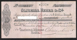 Check 200$00 Bankers Oliveira Neves & Cª Maranhão Brazil Payment Banco Nacional Ultramarino Lisboa. Stamp 500 Reis 1920 - Assegni & Assegni Di Viaggio