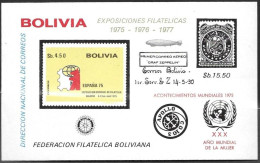 Bolivia Bolivie Bolivien 1975 Expociones Filatelicas Expositions Apollo Year Of The Woman Mich. No. Bl. 54 MNH Neuf ** - Bolivie