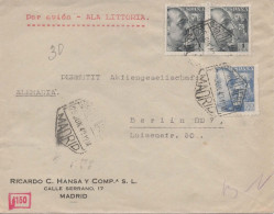 MADRID A ALEMANIA AEREA ALA LITTORIA CON SELLOS FRANCO PERFIL Y DOBLE CENSURA ESPAÑA Y ALEMANIA - Briefe U. Dokumente