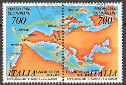 Italien 1990, MiNr. 2103 - 2104 (paar); 500. JT Der Entdeckung Von Amerika, Alb. 05 - 1981-90: Usati