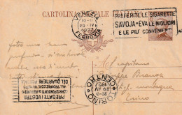 VENEZIA 04.1927 - ANNULLO TARGHETTA "PREFERITE SIGARETTE SAVOJA EVA" PER TORINOO - Marcophilie