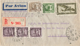 LETTRE AVION SAIGON MARSEILLE RECOMMANDEE PHNOM-PENH CAMBODGE 12/8/1939 POUR PARIS - Lettres & Documents