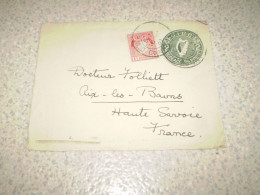 Entier Postal Irlande, EIRE Avec Complément D'affranchissement Pour La France 2 + 1 Pinsin, Devant D'enveloppe - Postwaardestukken