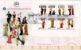 MYANMAR 2019 Mi 486-493 COSTUMES / 25th ANNIVERSARY OF ASEAN FDC - ONLY 1000 ISSUED - Myanmar (Burma 1948-...)
