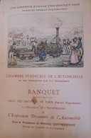 Menu Banquet Du 14 Novembre 1907 Chambre Syndicale De L'automobile - Menus