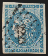N°45C, Bordeaux, 20c Bleu, Type II Report 3, Oblitéré PC Du GC 2223 MARINGUES - 1870 Bordeaux Printing