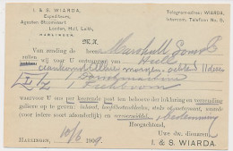 Firma Briefkaart Harlingen 1909 - Expediteur - Stoomvaart Agent - Zonder Classificatie