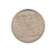 291/ FRANCE : 20 Francs Turin 1938 (argent) - 20 Francs