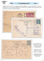FRANCE 1924 JO Jeux Olympiques Machine INTERNATIONAL Bureau Paris DEPART Place CHOPIN Rue CLIGNANCOURT - Briefe U. Dokumente
