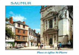 49 - Saumur - La Place Saint-Pierre. Maison à Colombage Du XVle S Et église Saint-Pierre - Automobiles - CPM - Voir Scan - Saumur