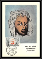 48273 N°1344 Blaise Pascal Philosophe Writer Clermont Ferrand 1962 France Carte Maximum (card) Fdc édition Parison  - 1960-1969