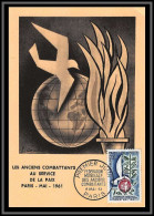 48226 N°1292 Anciens Combattants Militaria 1961 France Carte Maximum (card) Fdc édition Parison  - 1960-1969