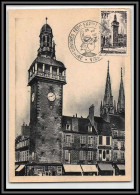 48064 N°1025 Tour De L'Horloge Jacquemart De Moulins Allier 1955 Vichy France Carte Maximum (card) Fdc édition Combier  - Iglesias Y Catedrales