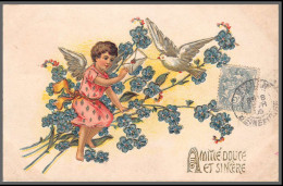 49513 N°111 Blanc Amitié Douce Et Sincère 1905 France Ange Anges Angelot Colombe Dove Carte Maximum Gaufrée Embossée - ...-1929