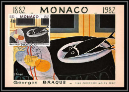 49073 N°1348 Georges Braque Tableau (Painting) Les Poissons Noirs 1982 Monaco Carte Maximum (card) édition CEF - Maximum Cards