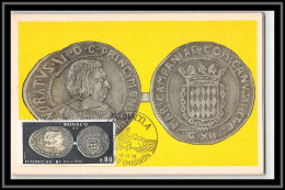49052 N°1040 Numismatique Honoré II Florin De 1640 1975 Monaco Carte Maximum (card) édition CEF - Monnaies