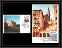 49064 N°1101/1102 Europa 1977 Tour De L'Oreillon Eglise St Michel Menton Monaco Carte Maximum (card) édition CEF - Maximum Cards