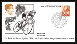 57440 22 ème étape Morgon Villefranche Sur Saone Tour De France 1984 Enveloppe Officielle France Vélo Cyclisme Cycling  - Brieven En Documenten