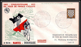 57460 8ème étape Nantes-Bordeaux Tour De France 1953 Enveloppe Officielle France Vélo Cyclisme Cycling  - Lettres & Documents